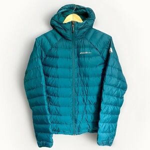 Eddie Bauer Women’s Size Large Turquoise Stormdown 800 Hooded Puffer Jacket